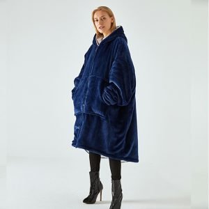 Cozy Oversized Hoodie Sweatshirt Blanket for Adults, Men, and Women - Blue Wearable Hoodie with Large Pocket and Plush Hood