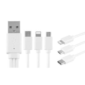 USB Data Charging Cable for iPhone Samsung 20cm 3-in-1 – 8 Pin, Micro USB, Lightning Connector Cable