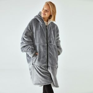 Oversized Sweatshirt Blanket - Super Cozy Grey Wearable Hoodie Blanket for Adults, Men, and Women with Large Pocket