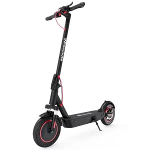 Evercross EV10K Pro 36V, 11.4Ah 500W Cheap E-Scooter with 10-inch solid honeycomb tires, front and rear suspension, and LED lights.