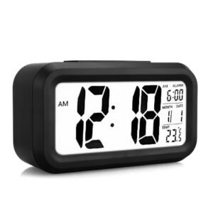 5.3-Inch Smart Silent LED Digital Alarm Clock with Date and Temperature Display – Stylish black clock with automatic backlight and gradual alarm.