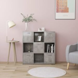 Book Cabinet Concrete Grey 90x30x90 cm Engineered Wood with 9 Compartments