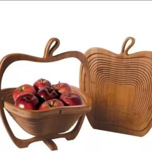 Collapsible Bamboo Wooden Foldable Fruit Apple Basket Bowl – Stylish Storage Solution for Kitchen and Home