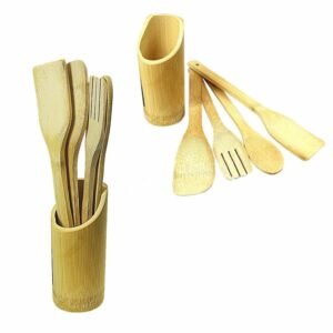 Bamboo Utensil Wooden Spoon Kitchen Set of 5 - Eco-Friendly Cooking Spoons
