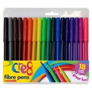 Cre8 Washable Fibre Pens Pack of 18 Assorted Colours – Vibrant, Washable, and Long-Lasting Drawing Pens