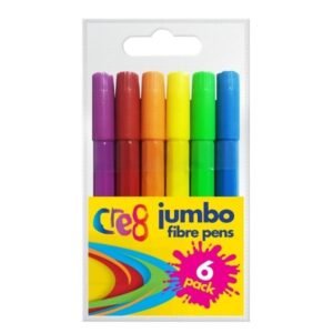 Jumbo Fibre Pens Pack of 6 Assorted Colours – Bold, Washable, and Child-Friendly Drawing Markers