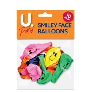 Smiley Face Balloons Pack of 10 Assorted Colours – Vibrant, Fun & Perfect for Parties!