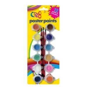 Poster Paints Childrens Fun 12 Colours With Brushes – Washable, Non-Toxic Paint Set for Kids