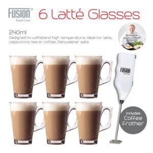 Elegant Coffee Latte Glasses 240ml Set of 6 with Stirrer – Premium Heat-Resistant Glassware