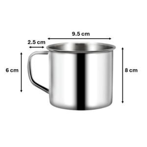 Metal Coffee Tea Mug Cup with Handle – Durable Stainless Steel Coffee Mug 8 x 9.5 cm
