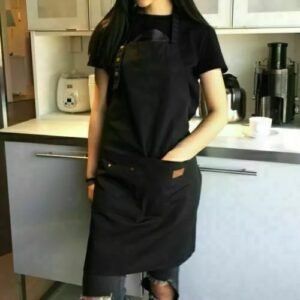 Black Denim Canvas Apron with Pockets – Durable Waterproof Kitchen, BBQ, Butcher, Craft & Cooking Apron