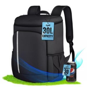 Black Insulated Backpack Cooler Bag - 30 Litre Large Waterproof Picnic and Camping Rucksack
