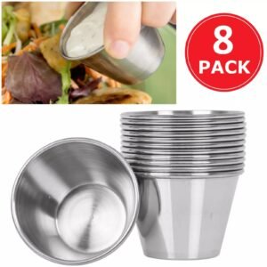 8 x Stainless Steel Sauce Pots Cups 2.5oz 70ml Ramekins Condiment Serving Bowls