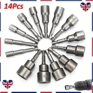 14-Piece 1/4" Nut Driver Bit Set – Magnetic Hex Socket Set for Impact Drill, 6-19mm