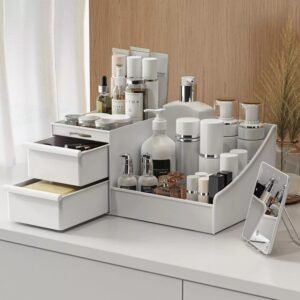 Spacious Makeup Storage Organizer with 2 Drawers – Premium Cosmetic Organizer for Skincare & Beauty Essentials