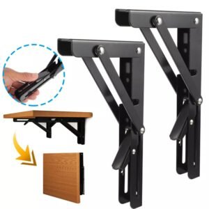 2PCS Folding Shelf Support Brackets – Heavy Duty Stainless Steel Wall Mounts for Tables, Worktops & Storage Shelves