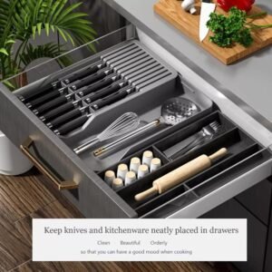 Expandable Plastic Cutlery Tray – Kitchen Organiser Drawer Insert Storage Rack for Knives & Silverware