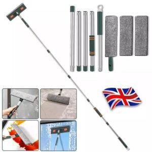 Professional Large Window Cleaner Equipment – 2-in-1 Glass Cleaning Telescopic Squeegee for Indoor and Outdoor Windows