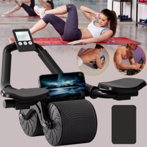 Automatic Rebound Abdominal Wheel Ab Roller – Home Fitness Workout with Timer and Stronger Elbow Support