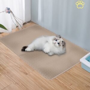 Double Layer Cat Litter Mat – Non-Slip Litter Trapper, Washable Paw Clean Pad for Cats – Khaki