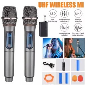 Wireless Microphone System - 2x UHF Rechargeable Cordless Handheld Mic Set with Receiver