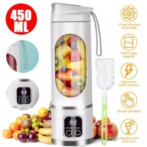 450ml Portable USB Rechargeable Juicer Cup Electric Mixer Blender - Smoothie Maker with Digital Display