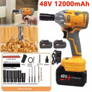 48V Cordless Drill Combi Driver Set – High Power Electric Screwdriver with Brushless Motor and Dual Batteries