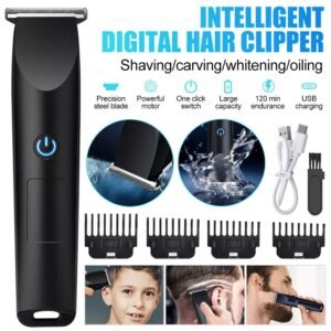 Black Professional Men's Hair Clippers - Cordless Electric Beard Trimmer, Rechargeable, Washable Head