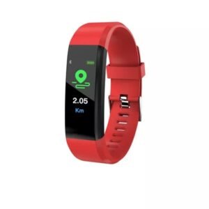 Red Smart Watch Fitness Tracker – Heart Rate Monitor, Sport Watch for Men & Women, Compatible with iOS & Android (ID115 Plus)