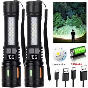 2x 990000000LM Super Bright Rechargeable Flashlight LED Torch – Powerful, Waterproof, Zoomable with 5 Light Modes