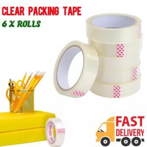 Clear Packing Tape 24mm x 66m – Strong Adhesive Cellotape for Parcel & Packaging (6 Rolls)