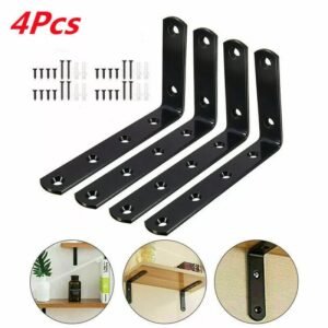 4X Heavy Duty Cast Iron L Shaped Wall Mounted Shelf Brackets – Industrial & Rustic Wall Support for Shelving