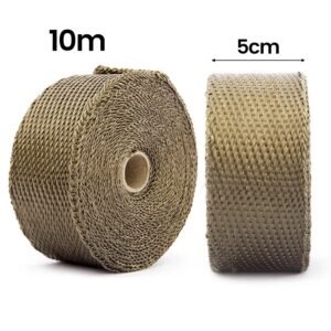 "10M Titanium Exhaust Heat Wrap Tape – High-Temperature Insulating Downpipe & Manifold with 10 Stainless Steel Locking Ties"