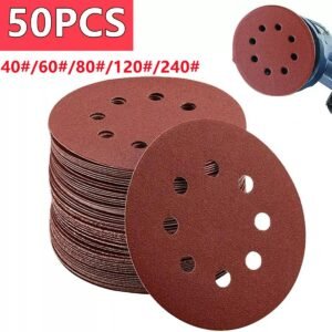 50X 125mm Sanding Discs – Hook & Loop Backing, 8 Holes, Aluminum Oxide for Orbital Sander