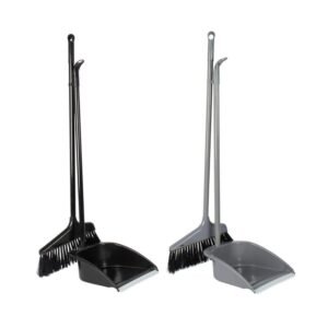 Plastic Dustpan and Brush Set – Set of 2, Long Handle, Assorted Colours