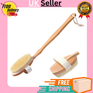 Body Back Brush Scrubber – Long Handle Natural Bristle Bath & Shower Brush