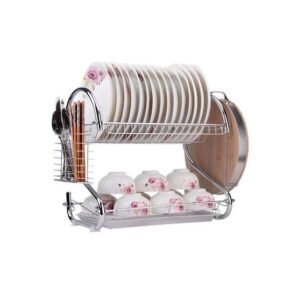 2 Tier Dish Drainer Rack – Kitchen Drying Bowl & Plate Holder with Drip Tray