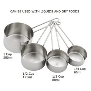 Measuring Cups Stainless Steel Cooking Baking Dry Fluid 60/80/125/250ml Set