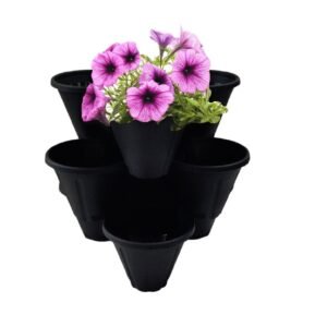 3 Black Strawberry Trio Planter Flower Pot Stackable Plastic Patio Herb Planter