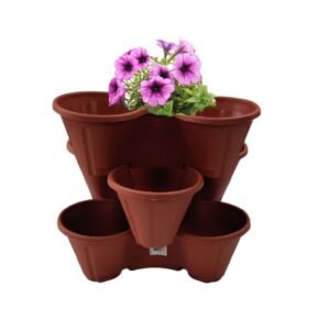 3 Terracotta Strawberry Trio Planter Flower Pot Stackable Plastic Patio Herb Pot - Perfect for Outdoor Gardening by Shop4allsorts