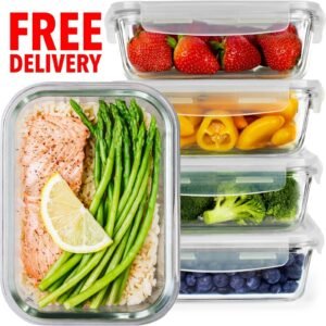 Glass Food Storage Containers with lids - 5 PACK - Glass Meal Prep Containers